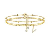 Female Foot Chain Letters Zircon Double Layer Jewelry 26 Initial Anklet Bracelets for Women Ring