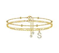 Female Foot Chain Letters Zircon Double Layer Jewelry 26 Initial Anklet Bracelets for Women Ring