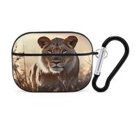 Female Lion Coque rigide pour Airpod Pro Coque de protection complète contre les chutes avec porte-clés compatible avec AirPod Pro 2e/1ère génération, LED avant visible, noir