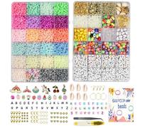 FEMBW 3mm Perles de Rocaille pour Bracelet, 24 Couleur 6000+ Pièces Kit Perle pour Bijoux Enfant Adulte avec Lettres, Pendentif, DIY Collier Boucle D'oreille