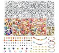 FEMBW Perles Lettres pour Bracelets, 1000 Pièces 7 mm Lettres Rondes de l'alphabet A à Z, avec Amour et Mauvais œil, pour Bracelets, Serre-têtes, Bijoux Artisanaux