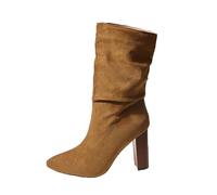 Femelle Bottes Hautes À Talons daim Chaussures de botte pour dame à talon carré Moderne Souple Confortable Bottes pour femme Vintage Chaudes Elégantes Automne Hiver Femelles Bottillon loisirs
