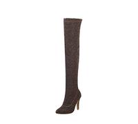 Femelle Bottes Hautes À Talons fins stretch Bottines femme Confortable Imperméables Chaudes Souple Femmes Bottine Vintage Hautes Genoux cuir véritable Bottes pour femme Moderne Sexy
