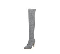 Femelle Bottes Hautes À Talons fins stretch Bottines femme Confortable Imperméables Chaudes Souple Femmes Bottine Vintage Hautes Genoux cuir véritable Bottes pour femme Moderne Sexy