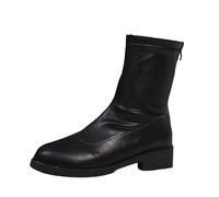 Femelle Bottes Mi-Mollet Cuir Verni plates Chaussures de botte pour dame Imperméables à talon carré Mode Souple Bottes pour femme Vintage Confortable Chaudes Automne Hiver Femelles Bottillon