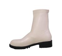 Femelle Bottes Mi-Mollet Cuir Verni plates Chaussures de botte pour dame Imperméables à talon carré Mode Souple Bottes pour femme Vintage Confortable Chaudes Automne Hiver Femelles Bottillon