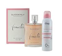 Femelle - Suddenly - Coffret parfum pour femme - Eau de parfum 75 ml et déodorant 200 ml - Parfum sensuel et floral avec bois de santal, vanille et fleurs blanches