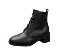 Femelles Botte basses à Lacets Rond Femelles Bottillon cuir véritable Confortable Souple Tige large Bottes Femme loisirs Chaudes Elégantes Automne Hiver Femmes Bottines à talon carré Vintage