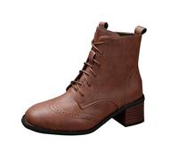 Femelles Botte basses à Lacets Rond Femelles Bottillon cuir véritable Confortable Souple Tige large Bottes Femme loisirs Chaudes Elégantes Automne Hiver Femmes Bottines à talon carré Vintage