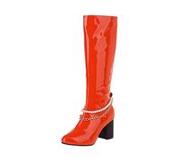 Femelles Botte grossiers Hautes À Talons Cuir Verni Bottes pour femme Elégantes Souple Chaudes Imperméables Femmes Bottines Casual classiques cuir véritable Femme Bottine pointu Glossy