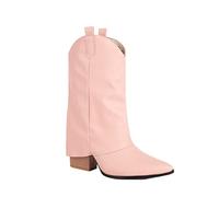 Femelles Botte grossiers Hautes À Talons Patchwork pointu Bottillons Femme Imperméables Chaudes Souple Cowboy Bottes Femelles rétro classiques à talon carré Mode Elégantes Mi-Mollet