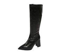 Femelles Bottillon Hautes Genoux Cuir Verni Talon moyen Bottines femme cuir véritable Automne Hiver Femme Boot Cowboy Fashion Couleur unie Bottes pour femme Elégantes rétro Souple