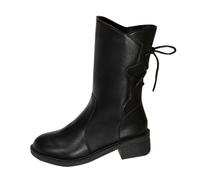 Femelles Bottillon Talon moyen Mi-Mollet à Lacets plates Femmes Bottines Hiver Cowboy Mode Couleur unie Femme Boot Tige large Travail Moderne Cuir Verni Bottes Femelles Casual Imperméables Chaudes