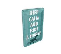 Femer Carte postale décorative en étain avec inscription « Keep Calm and Ride a Horse » - 10 x 14 cm