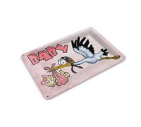 Femer Carte postale en métal pour bébé - 14 x 10 cm - Motif cigogne - Rose