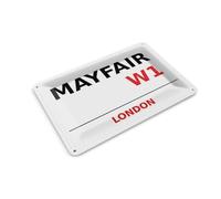 Femer Carte postale en tôle Londres 14 x 10 cm Mayfair W1 Plaque décorative en métal