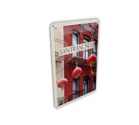 Femer Carte postale en tôle - Voyage - 10 x 14 cm - San Francisco - Amérique - Rouge - Chine Town