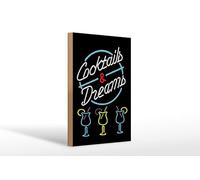Femer Panneau publicitaire en bois - 20 x 30 cm - Cocktails and Dreams - Aspect néon
