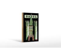 Femer Plaque décorative en bois - 12 x 18 cm - Motif : porte de ville - Bâle Suisse - Avec tour