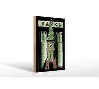 Femer Plaque décorative en bois - 20 x 30 cm - Motif : porte de ville - Bâle Suisse