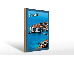 Femer Plaque décorative en bois - 30 x 40 cm - Croatia - Côte - Mer - Plage