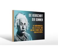 Femer Plaque décorative en bois avec citation 20 x 30 cm Einstein bleu Le règne des stupides