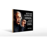 Femer Plaque décorative en bois avec citation 30 x 40 cm Einstein Ordnung und Chaos