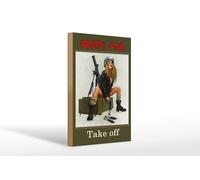 Femer Plaque décorative en bois avec inscription en allemand « Ready for Take off Frau auf Kiste » - 20 x 30 cm