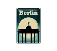 Femer Plaque décorative en tôle - 20 x 30 cm - Porte de Brandebourg de Berlin la nuit