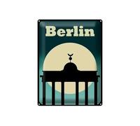 Femer Plaque décorative en tôle - 30 x 40 cm - Porte de Brandebourg de Berlin la nuit