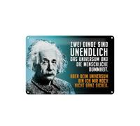 Femer Plaque décorative en tôle avec citation 20 x 30 cm Einstein bleu deux choses sont infinies