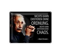 Femer Plaque décorative en tôle avec citation 30 x 40 cm Einstein Ordnung und Chaos