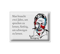 Femer Plaque décorative en tôle avec citation en allemand Sprechen und Schweigen Ernest Hemingway - 30 x 40 cm
