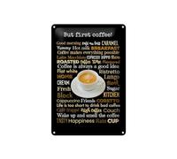 Femer Plaque décorative en tôle avec inscription « but first coffee » - 20 x 30 cm