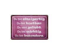 Femer Plaque décorative en tôle avec inscription en allemand « Du bist einzigartig kostbar wichtig » - 20 x 30 cm
