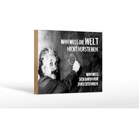 Femer Plaque en bois avec citation 12 x 18 cm Einstein « Man muss die Welt nicht verstehen »