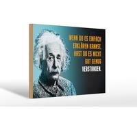 Femer Plaque en bois avec citation 20 x 30 cm Einstein bleu « Wenn du es einfach erklären kannst es einfach erklären kannst »