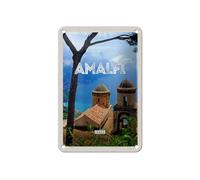FEMER Plaque en tôle - 12 x 18 cm - Amalfi Italy - Vacances touristiques - Décoration