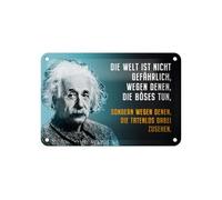 Femer Plaque en tôle avec citation 12 x 18 cm Einstein bleu « Die Welt ist nicht gefährlich, wegen »