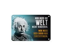 Femer Plaque en tôle avec citation 12 x 18 cm Einstein bleu « Man muss die Welt nicht verstehen »