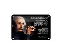 Femer Plaque en tôle avec citation 12 x 18 cm Einstein Die Welt ist nicht gefährlich, wegen