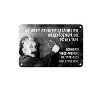 Femer Plaque en tôle avec citation 12 x 18 cm Einstein Die Welt ist nicht gefährlich, wegen