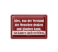 Femer Plaque en tôle avec citation de 20 x 30 cm, ce que l'esprit peut penser, il peut également atteindre.