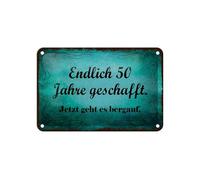 Femer Plaque en tôle avec inscription en allemand 12 x 18 cm enfin 50 ans. Maintenant, c'est en montée.