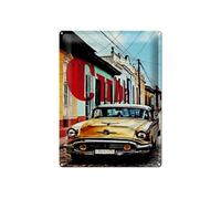FEMER Plaque en tôle avec inscription en allemand Cuba ancienne voiture jaune 30 x 40 cm