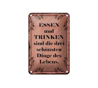 Femer Plaque en tôle avec inscription en allemand « Essen und Trinken sind die drei schönsten Dinge » - 12 x 18 cm