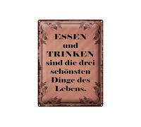 Femer Plaque en tôle avec inscription en allemand « Essen und Trinken sind die drei schönsten Dinge » - 30 x 40 cm