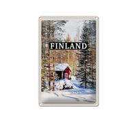 Femer Plaque en tôle de voyage 20 x 30 cm - Finlande - Heure d'hiver - Neige - Forêt - Plaque décorative