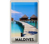 FEMER Plaque en tôle - Motif voyage - 20 x 30 cm - Île des Maldives - Vacances - Mer