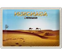 FEMER Plaque en tôle - Motif voyage - 30 x 20 cm - Hurghada - Désert d'Égypte - Chameaux